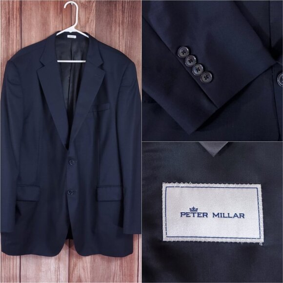 Peter Millar Mens Size 48T Wool Sport Coat Blazer Jacket Union Canada Made Navy